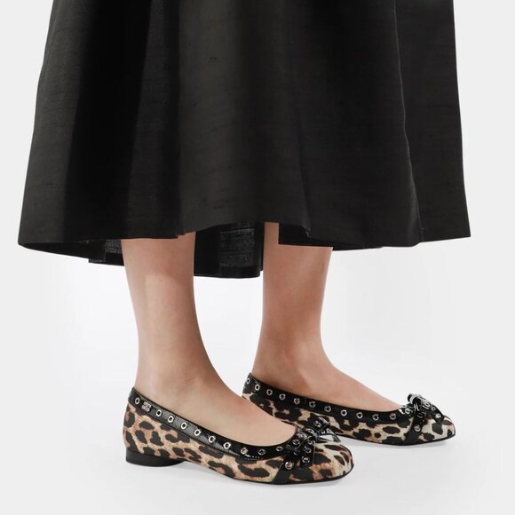 GANNI Grommet Bow Ballet Flats Leopard Print - Picture 2 of 15
